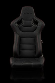 (image for) Braum Elite Black Leatherette Carbon Fiber Mixed Sport Reclining Seats - Red Stitches - Pair