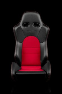 (image for) Braum Advan Black Leatherette Red Insert Fabric Carbon Fiber Mixed Sport Reclining Seats - Red Stitches - Pair