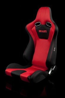 (image for) Braum VENOM Black-Red Fabric Mesh Mixed Sport Reclining Seats - Red Stitches - Pair