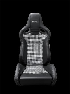 (image for) Braum Elite V2 Black Leatherette Sport Reclining Seats -Houndstooth Fabric - Pair