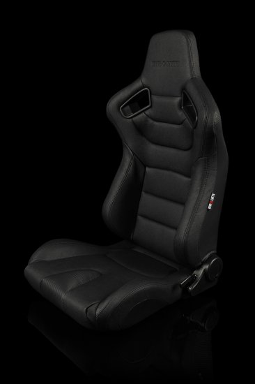 (image for) Braum Elite Black Leatherette Carbon Fiber Mixed Sport Reclining Seats - Black Stitches - Pair