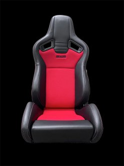 (image for) Braum Elite V2 Black Leatherette Sport Reclining Seats -Red Fabric - Pair