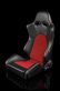 (image for) Braum Advan Black Leatherette Red Insert Fabric Carbon Fiber Mixed Sport Reclining Seats - Red Stitches - Pair