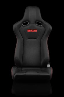 (image for) Braum VENOM Black Fabric Mesh Mixed Sport Reclining Seats - Red Stitches - Pair