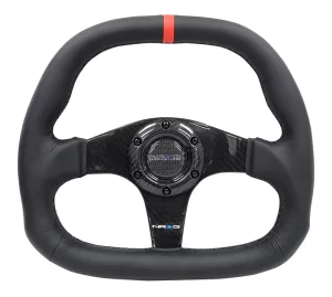 (image for) NRG CARBON FIBER STEERING WHEEL FLAT BOTTOM WRAPPED LEATHER