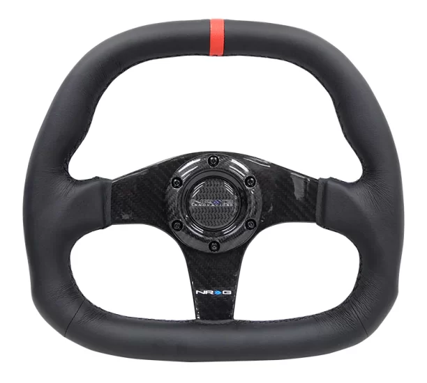 (image for) NRG CARBON FIBER STEERING WHEEL FLAT BOTTOM WRAPPED LEATHER - Click Image to Close