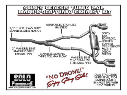 (image for) Solo Performance Genesis Coupe 2.0T Performance Stainless Steel Cat Back Exhaust System 2010 - 2014