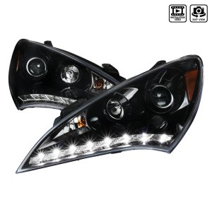 Spec-D Genesis Coupe Glossy Black Housing & Clear Lens SMD LED Strip Headlights 2010 – 2012