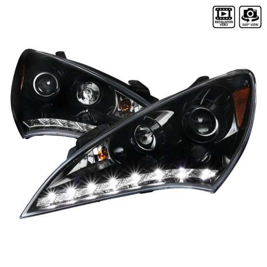 (image for) Spec-D Genesis Coupe Glossy Black Housing & Clear Lens SMD LED Strip Headlights 2010 – 2012